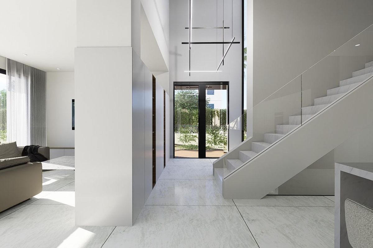 Entreegebied in de villa, met moderne designelementen en toegang tot buitenruimtes in Orihuela Costa.