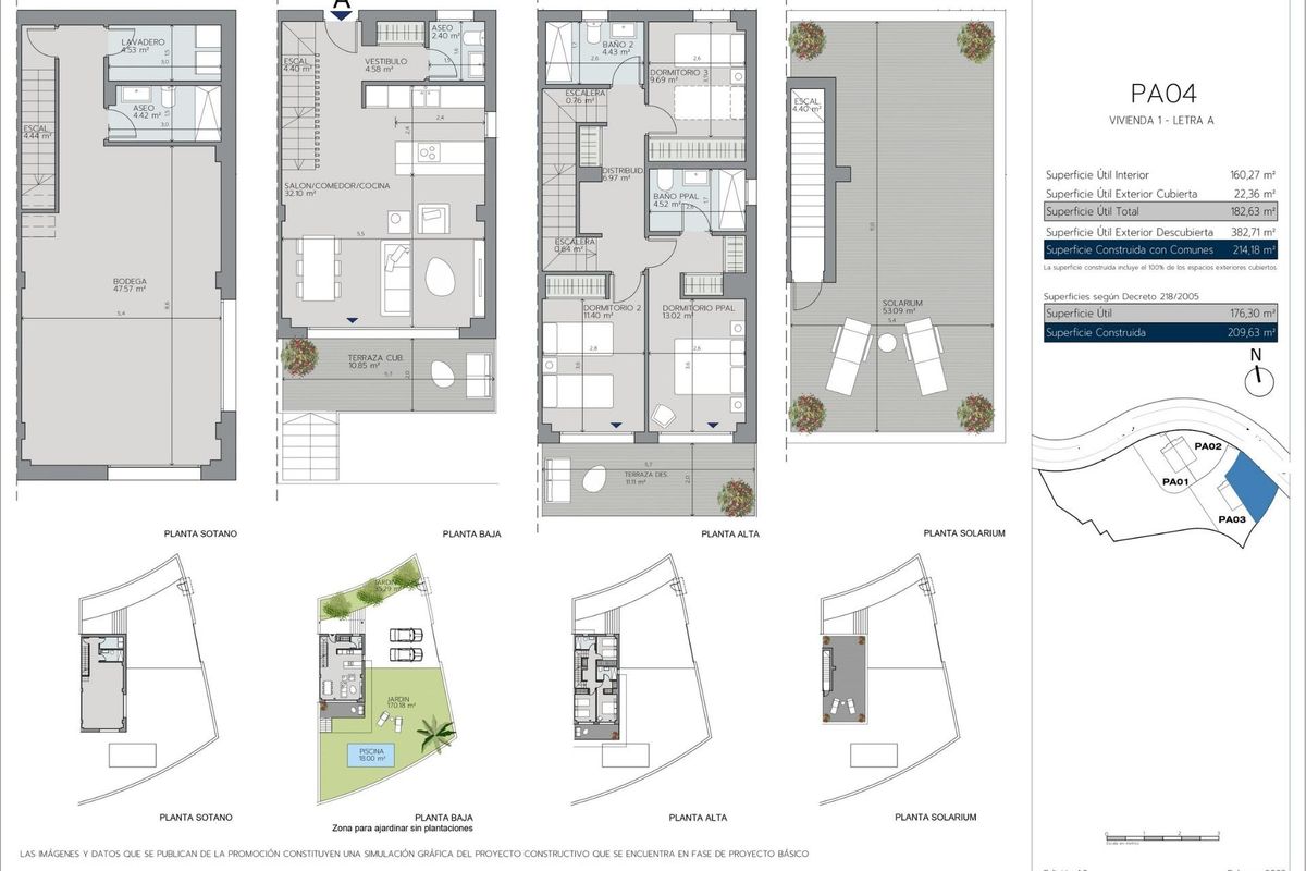 Plattegrond van een 3-slaapkamer herenhuis in Benalmádena, Costa del Sol.