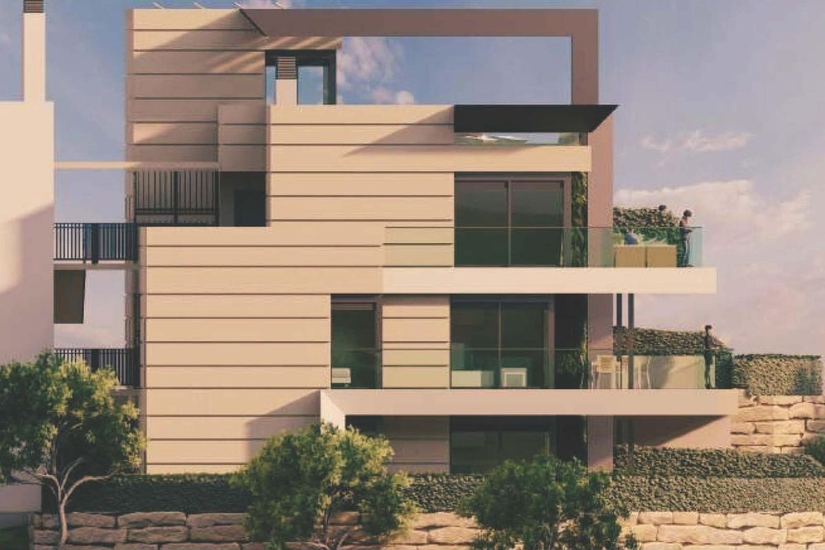 Contemporary ontwerp van een appartementengebouw in Estepona, Costa del Sol met unieke architectonische elementen.