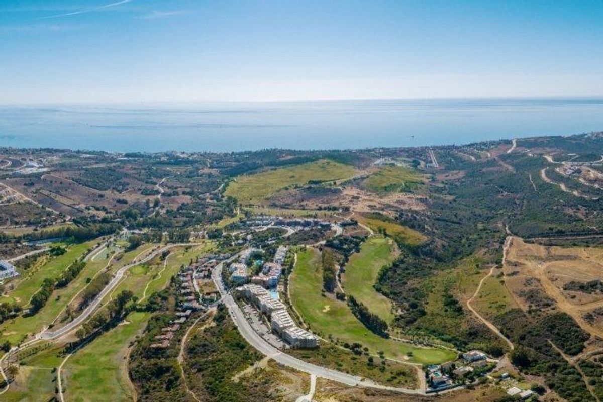 Luchtfoto van Estepona die de prachtige kustlijn en heuvelachtige landschappen rond het gebied benadrukt.