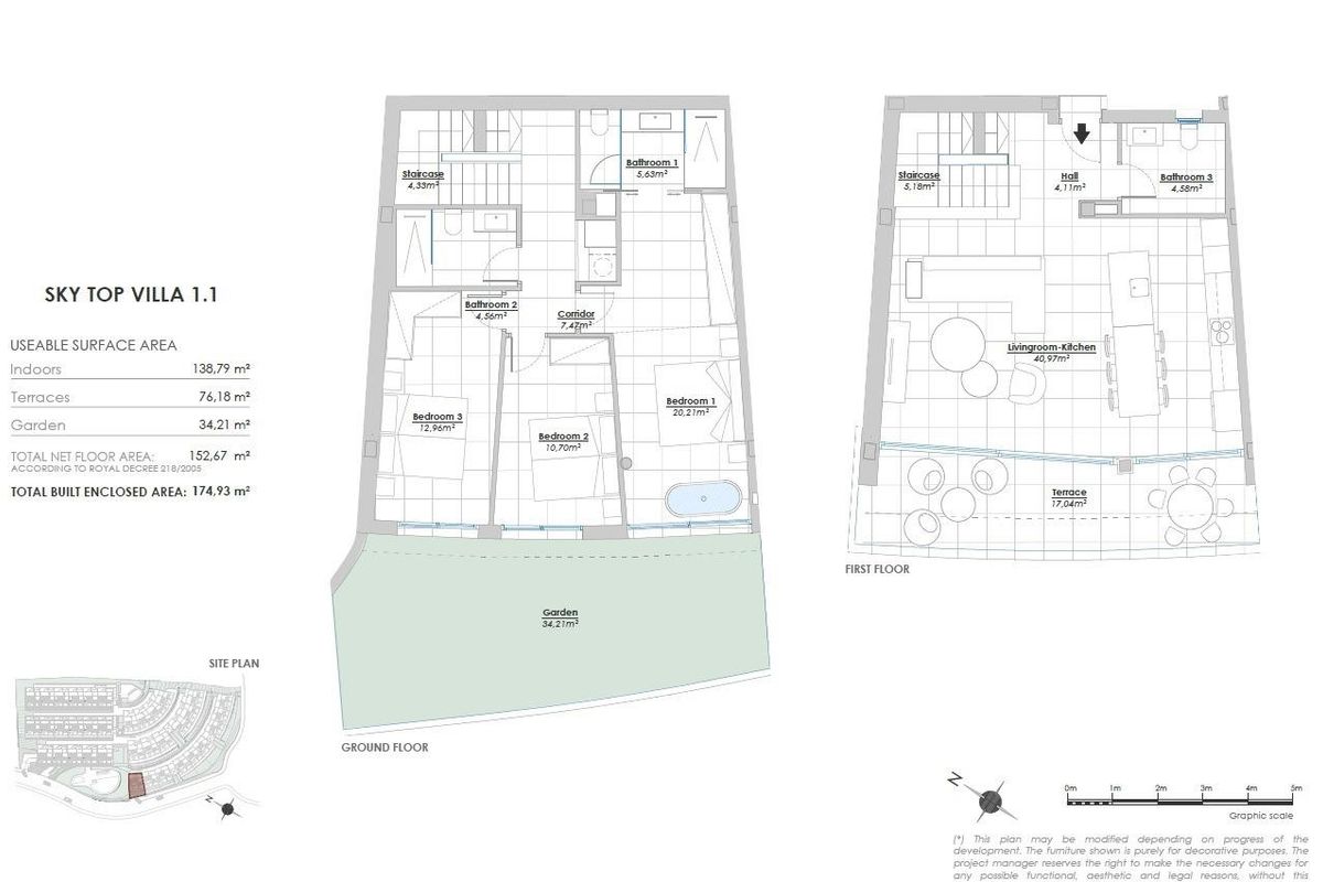 Gedetailleerde plattegrond van een 3-slaapkamer woning in Fuengirola, Costa del Sol.