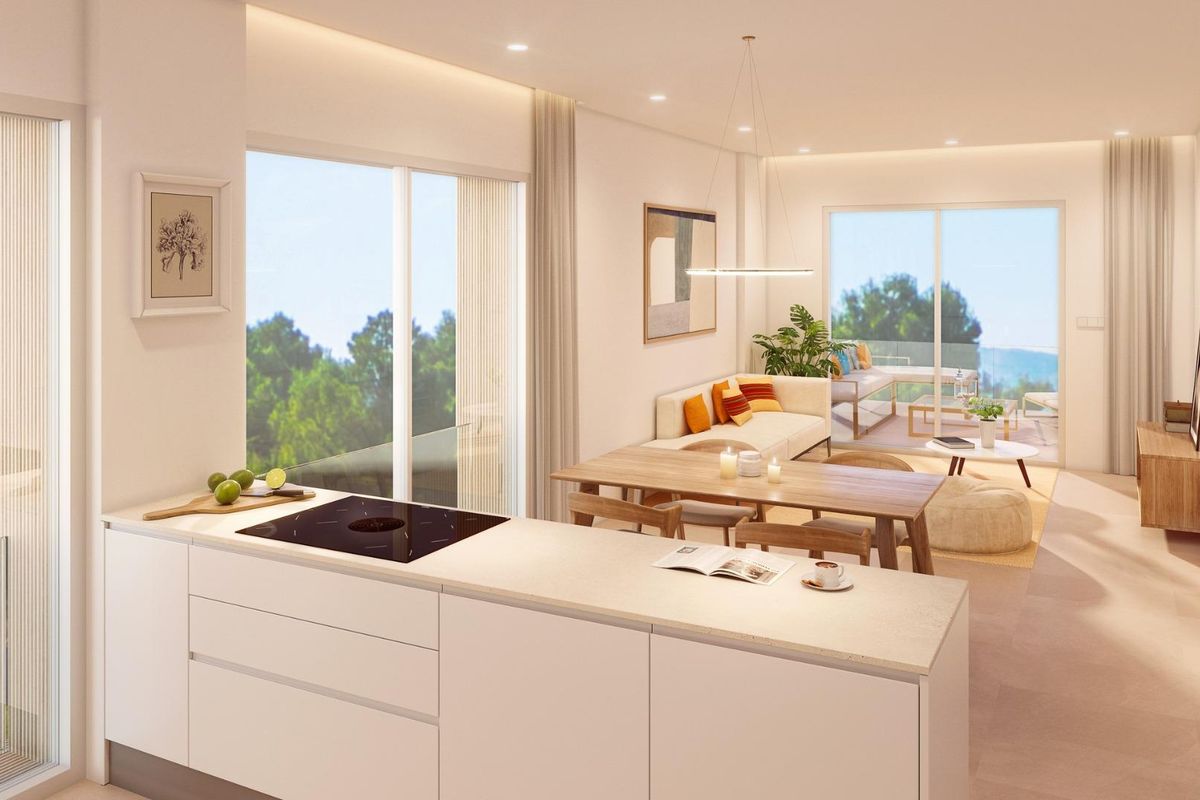 Stijlvolle keuken en eetruimte met natuurlijk licht in het 2-slaapkamer penthouse van Pilar de La Horadada.