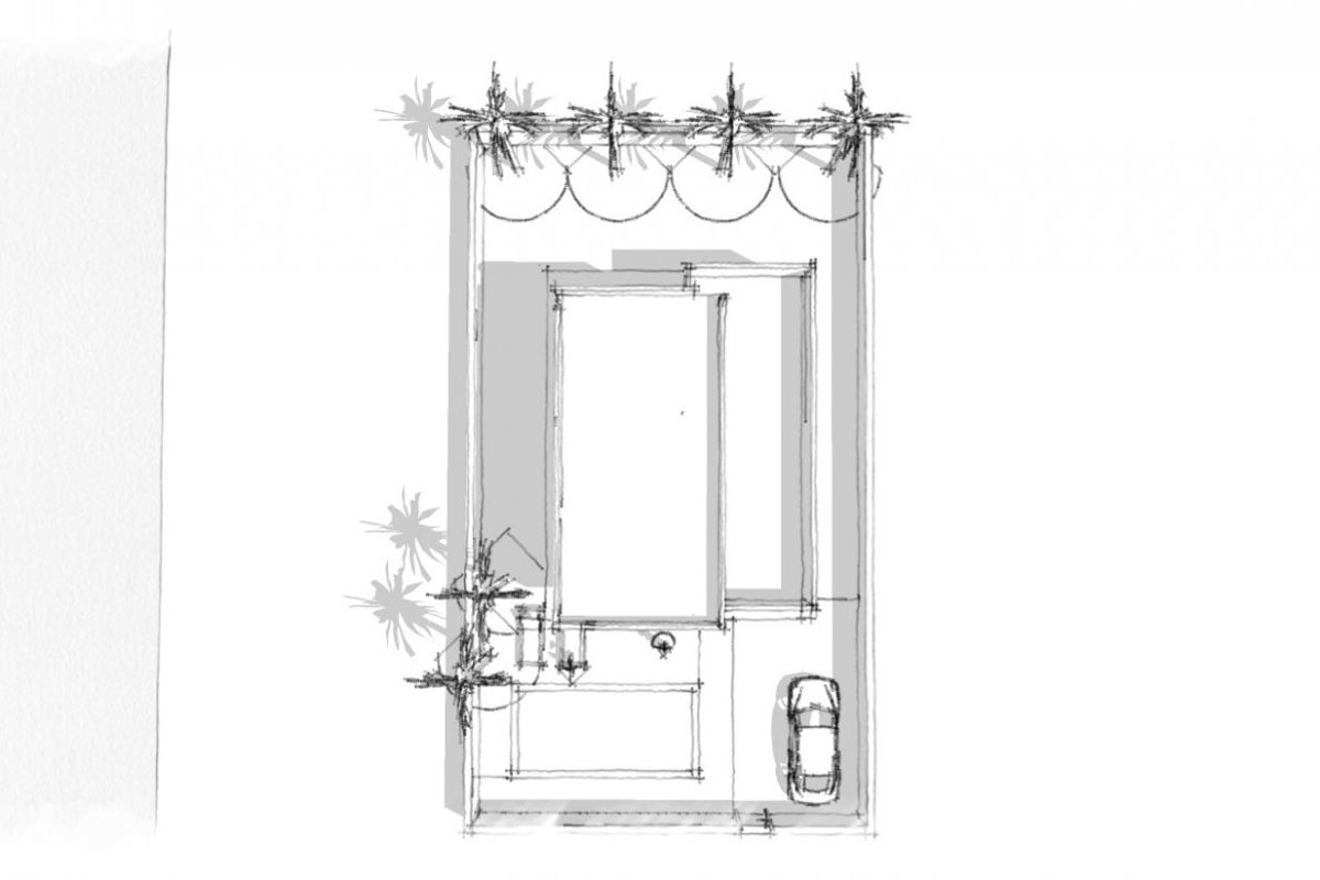 Plattegrond schets van een villa in Rojales, met details van kamers en buitenruimtes.