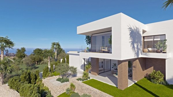 Moderne villa met 3 slaapkamers, weelderige tuinen en zeezicht in Benitachell, Costa Blanca Noord.