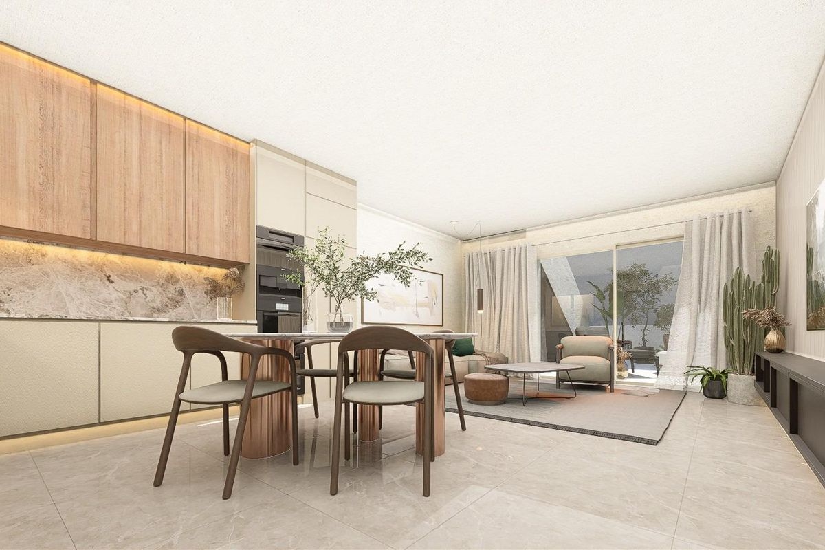 Moderne keuken en eetruimte in een 3-slaapkamer appartement in Pilar de La Horadada, Spanje.