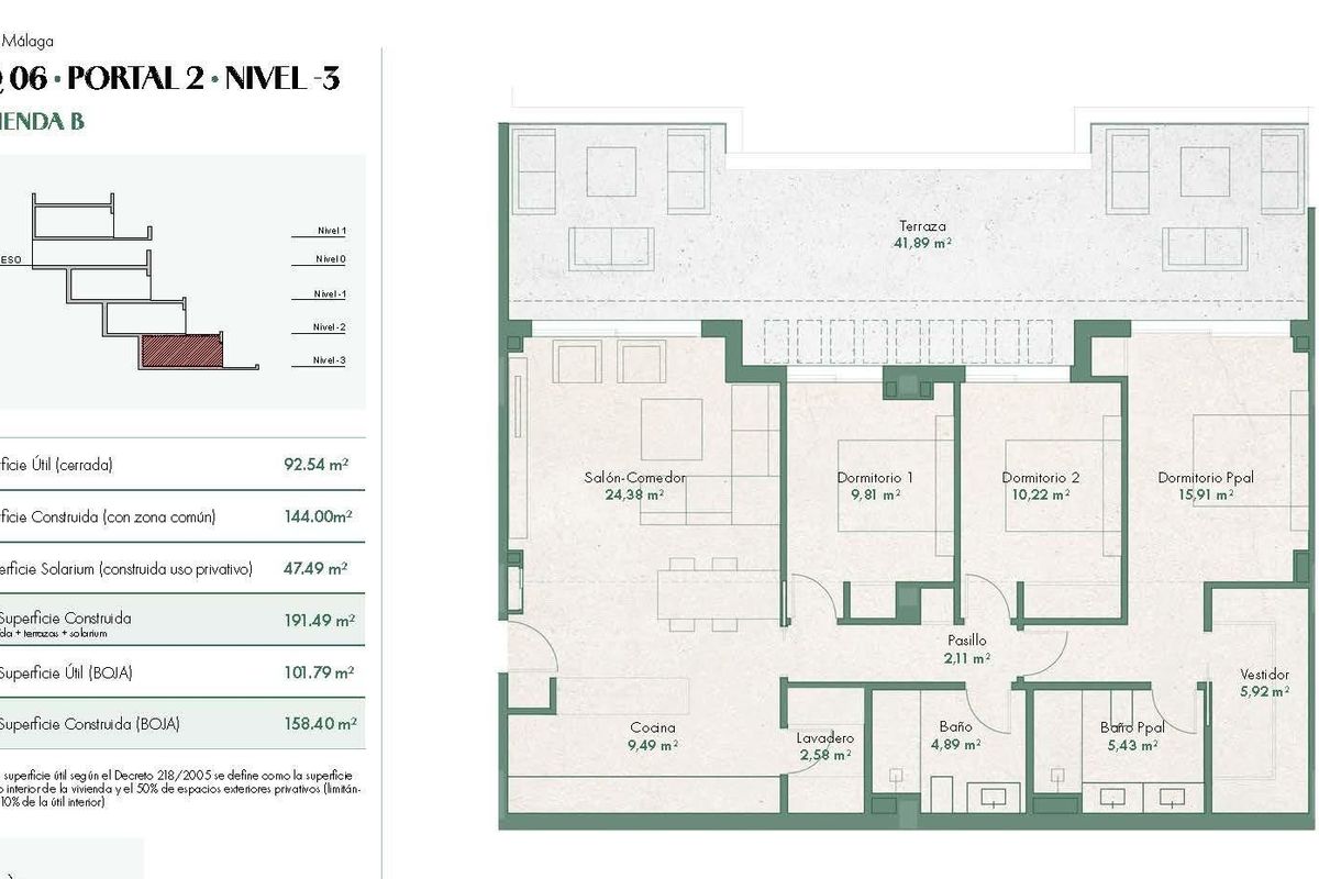 Plattegrond van een 3-kamer appartement in Mijas, met kamers en indeling voor potentiële kopers.