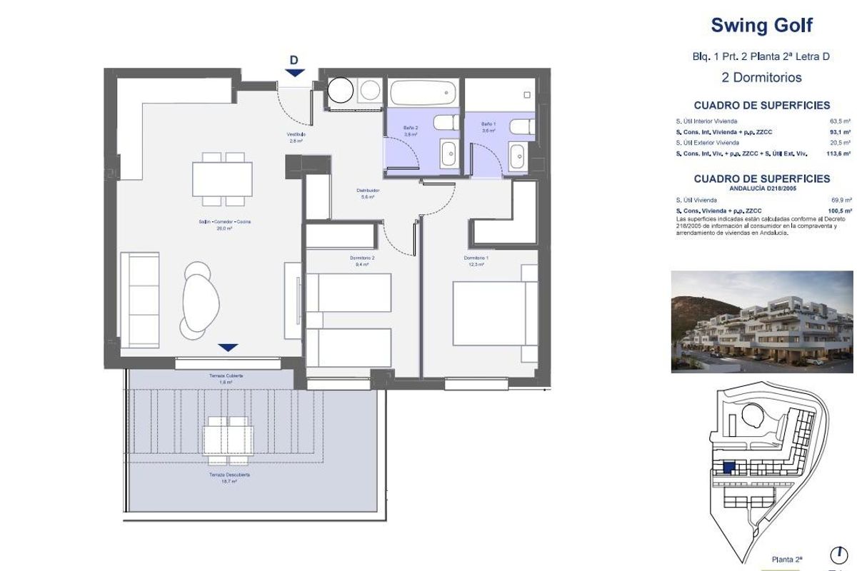 Plattegrond van een 2-slaapkamer appartement in Pulpi, Costa de Almeria, toont indeling en afmetingen van de kamers.