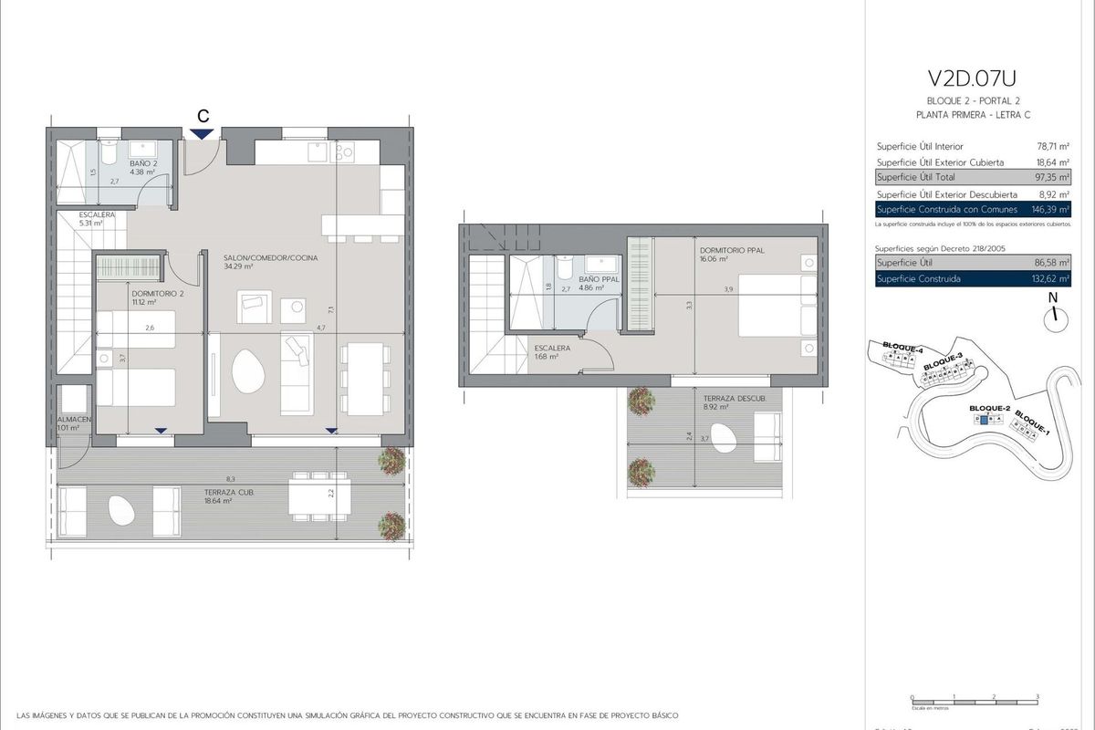Plattegrond van een 2-kamer penthouse in Benalmádena, met indeling en afmetingen van woonruimtes.