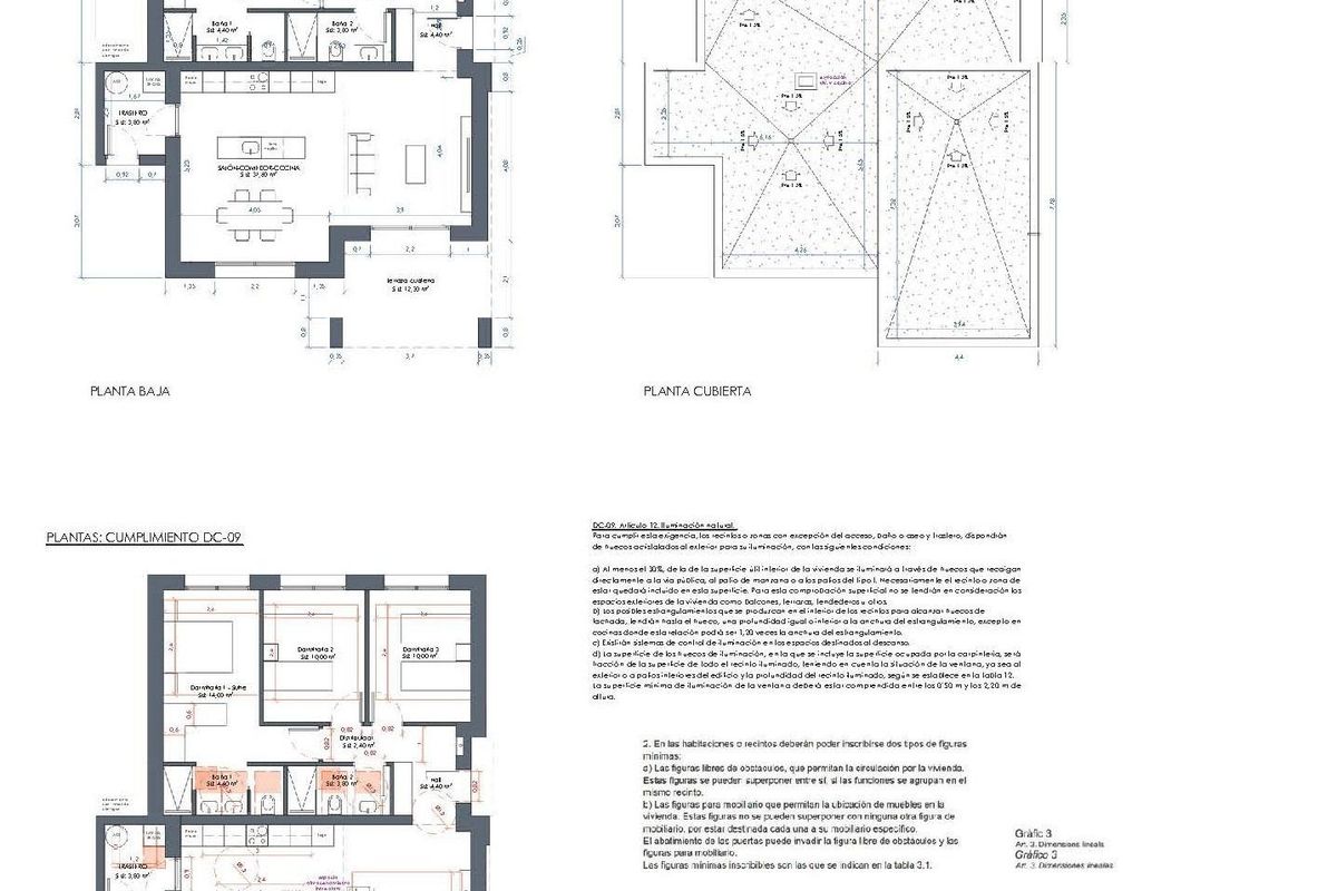 Uitgebreide plattegrond en ontwerpinformatie van een woning in La Romana, Costa Blanca Zuid, met kamerdetails.
