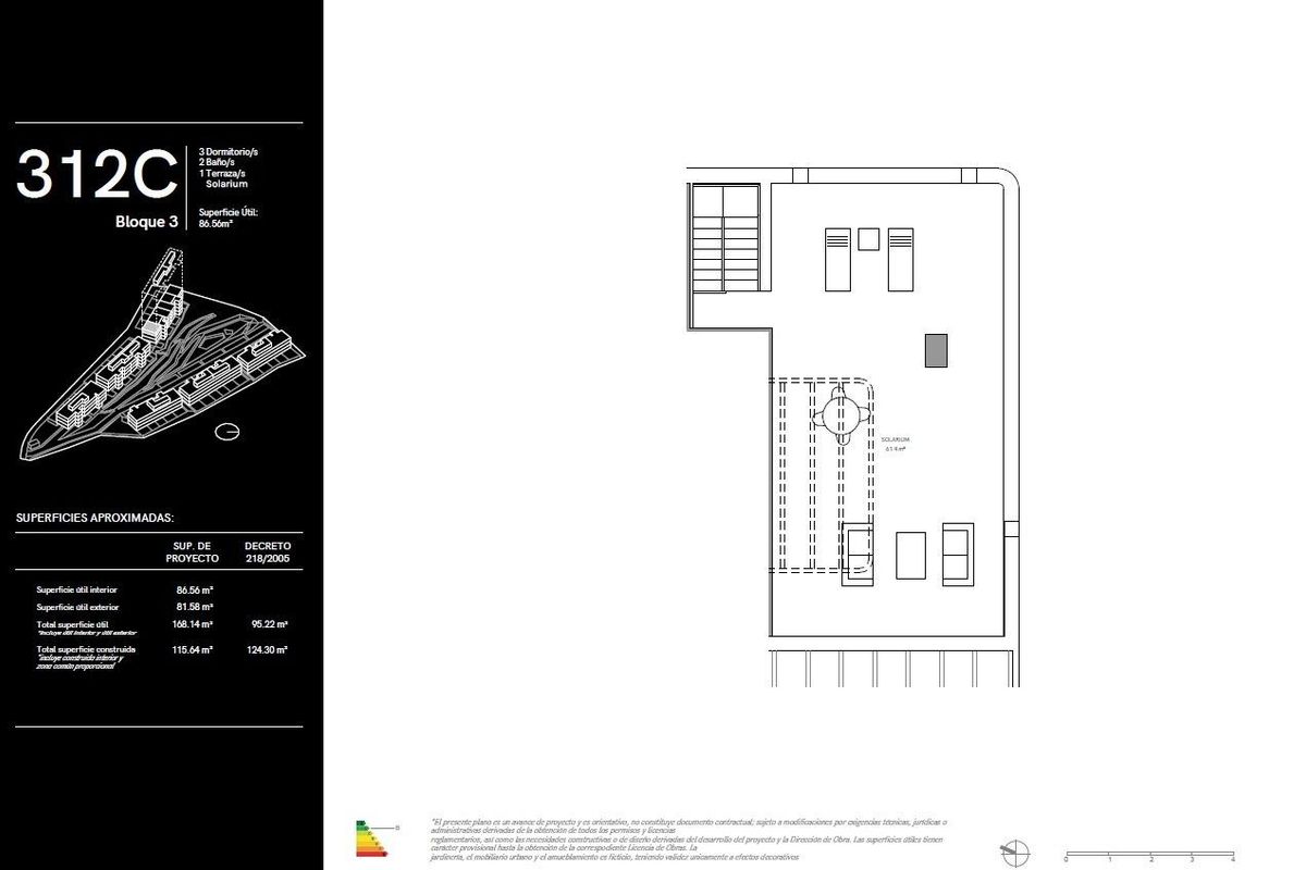 Plattegrond van het dakterras van een penthouse in Mijas, Costa del Sol, met details van het terras en buiteninrichting.