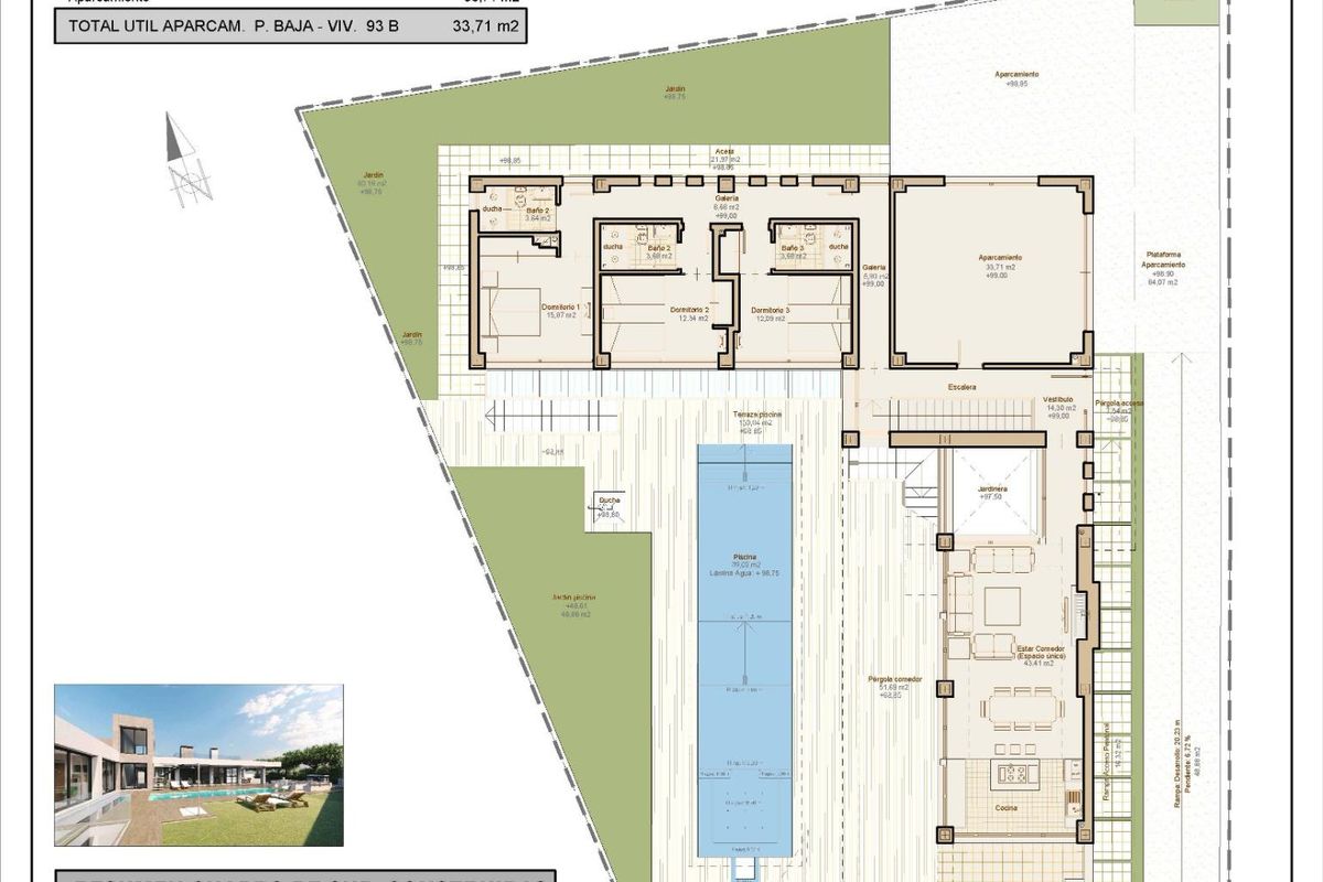 Gedetailleerde plattegrond van de 6-slaapkamer villa in Mijas, toont de indeling en voorzieningen op de begane grond.