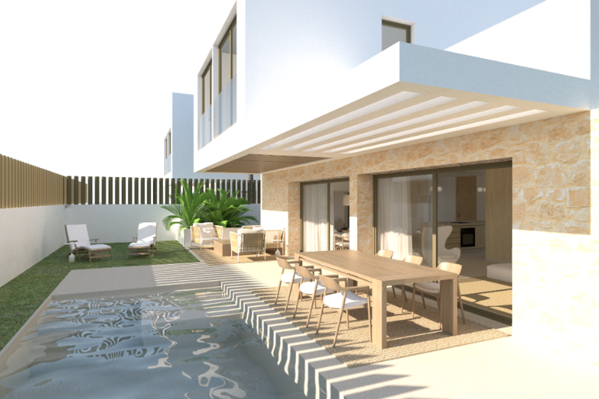 Buitenzicht op een moderne 4-slaapkamer villa in Denia, met een zwembad en tuin.