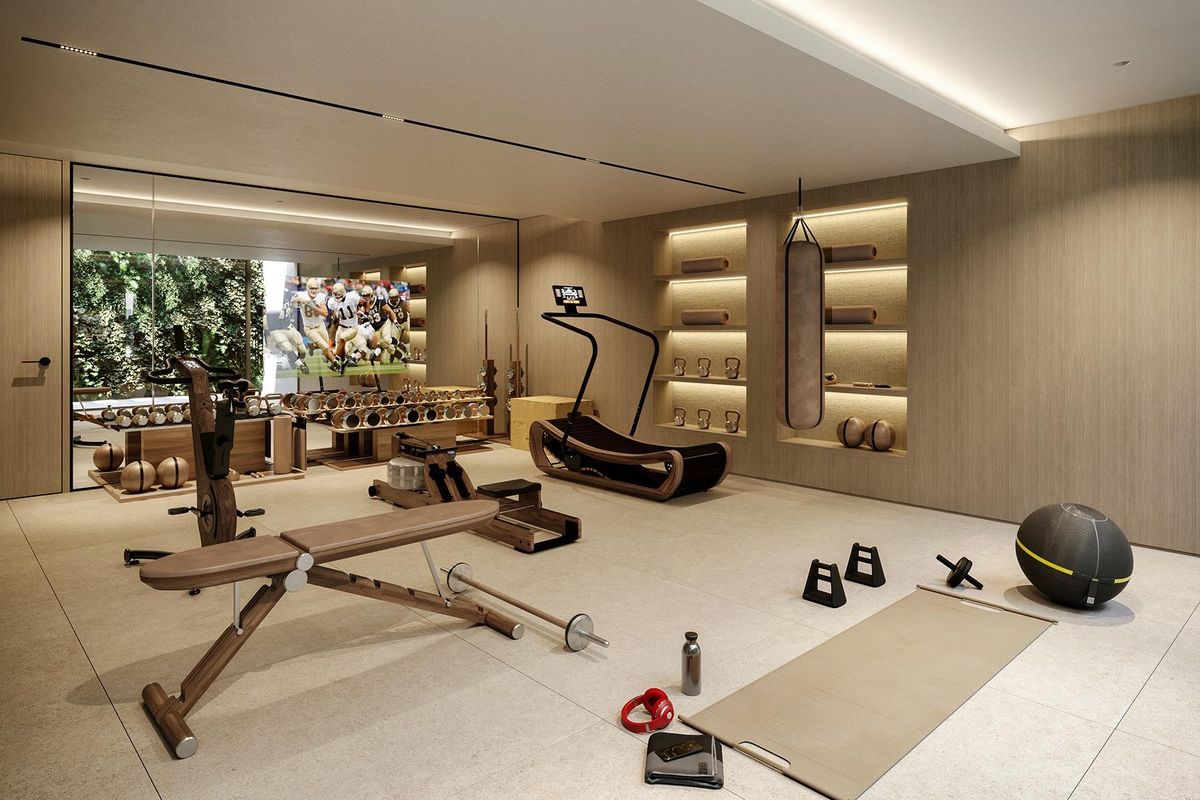 Goed uitgeruste gym met moderne fitnessapparatuur in het luxe appartementcomplex in Casares.