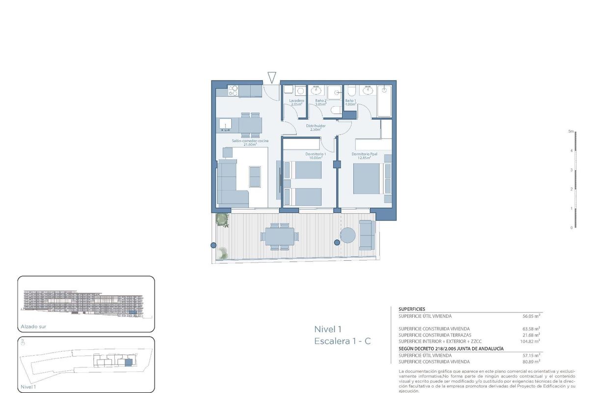 Plattegrond van een 2-slaapkamer appartement in Fuengirola, met indeling en afmetingen in Costa del Sol.