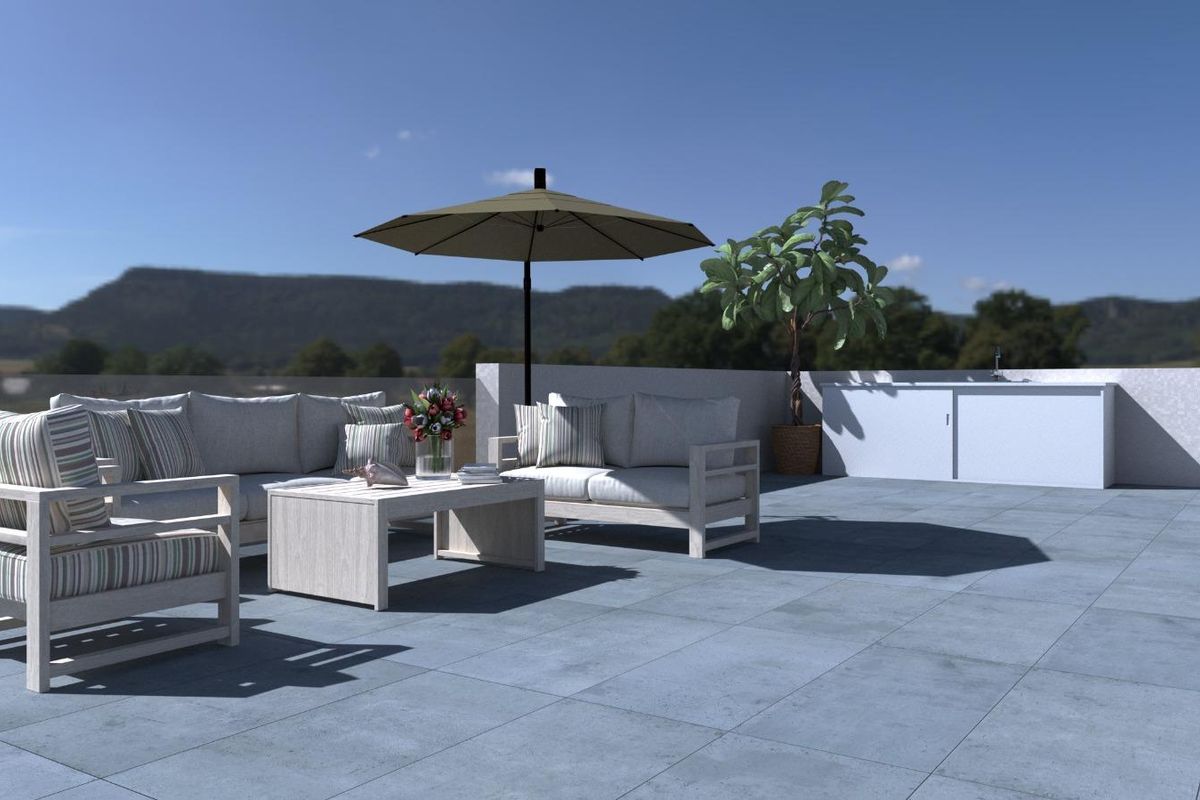 Terras van een 3-slaapkamer villa in Torre Pacheco, met buitenzitgelegenheid en uitzicht op de heuvels.