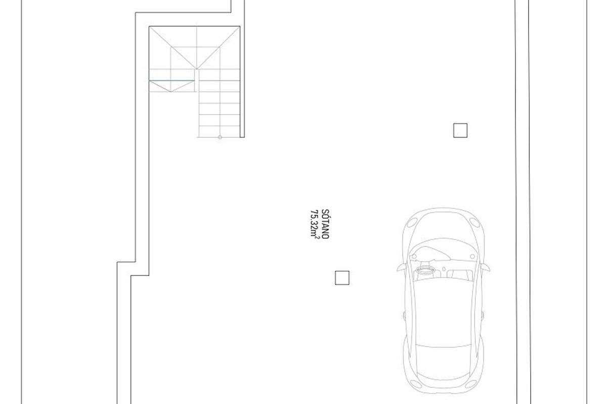 Plattegrond van de kelder van een 3-slaapkamer villa in Torrevieja, met garage ruimte.