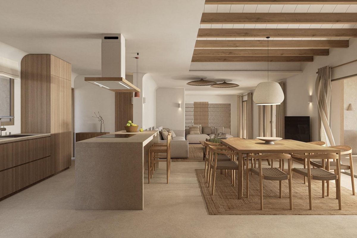 Moderne keuken en eetruimte in de villa, met stijlvolle meubels in Benissa.