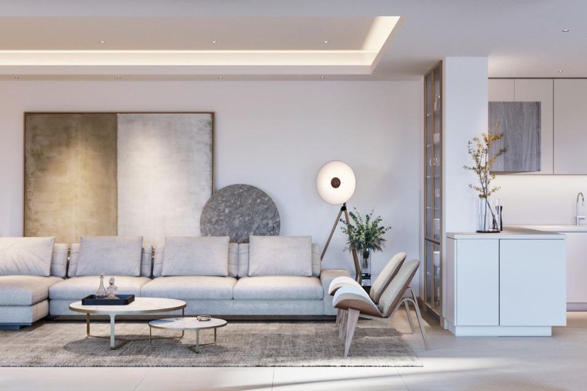 Stijlvolle open living- en keukenruimte in een moderne villa in Mijas, Costa del Sol, ontworpen voor comfort.