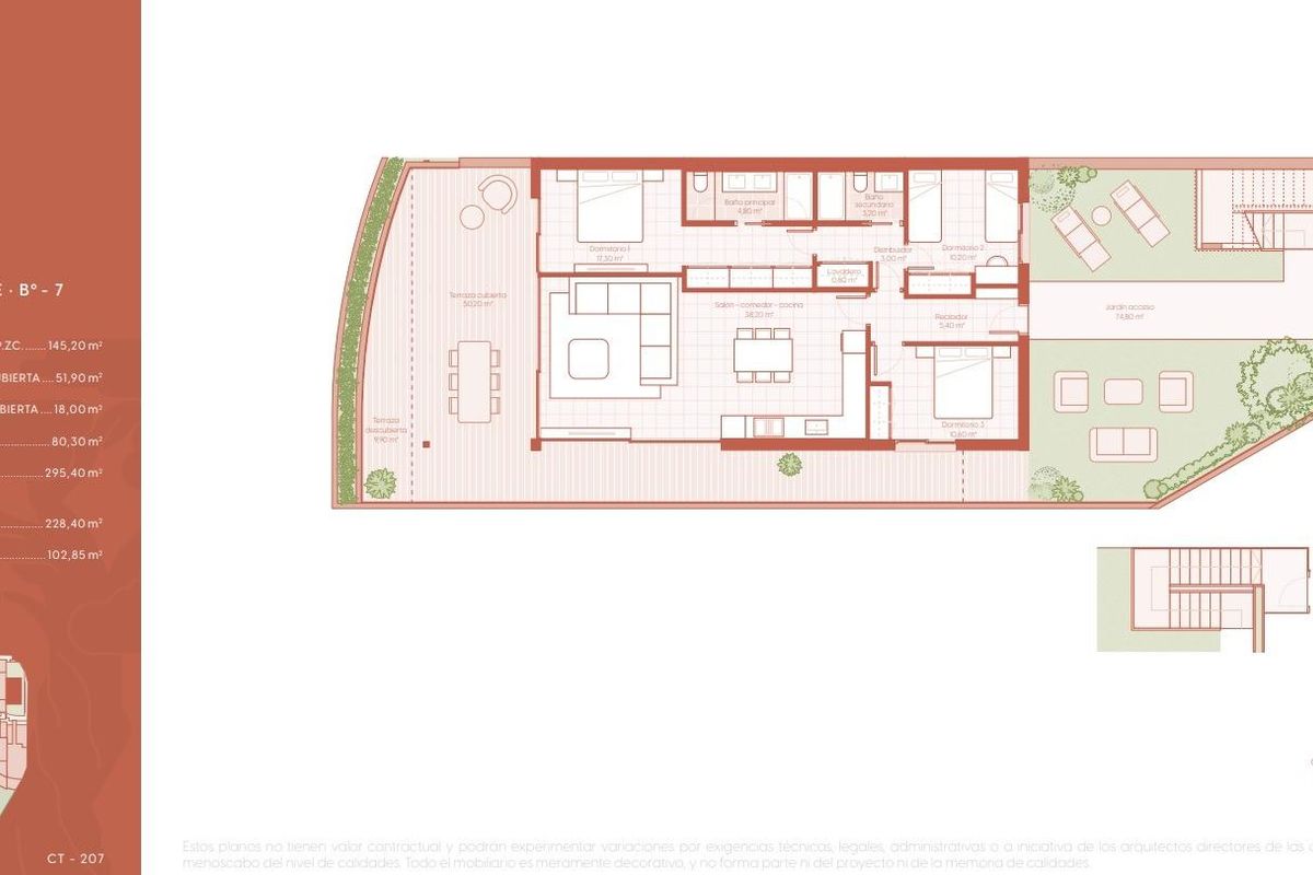 Plattegrond van de indeling van een 3-slaapkamer appartement in Benalmádena, Costa del Sol.