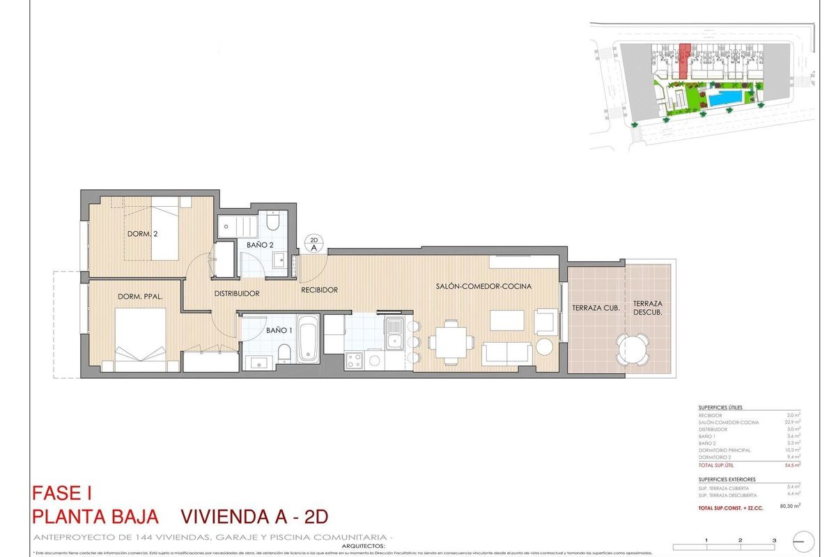Plattegrond van een 2-slaapkamer appartement op de begane grond in Aguilas, Costa Calida, met indeling en kamers.