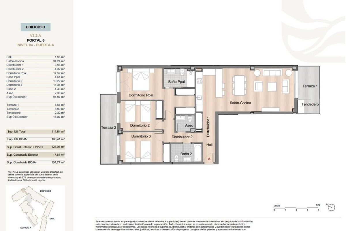 Plattegrond van het 3-slaapkamer appartement in Estepona, Costa del Sol.
