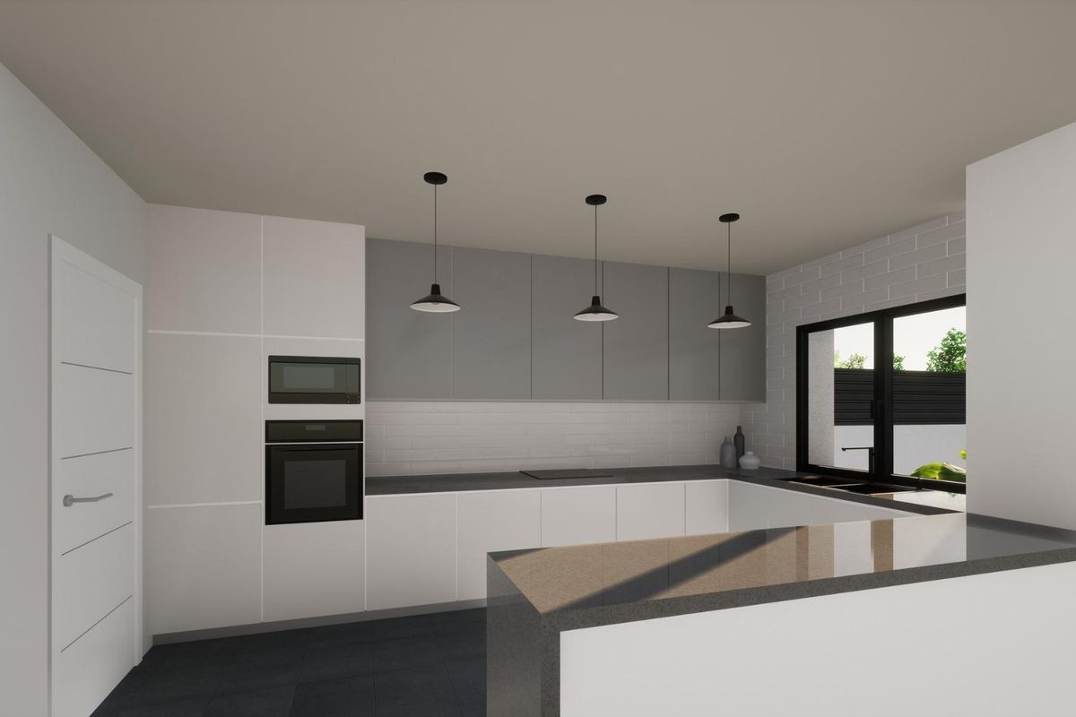 Spacious kitchen design in a 3-bed villa in Pinoso, with modern appliances and clean lines.