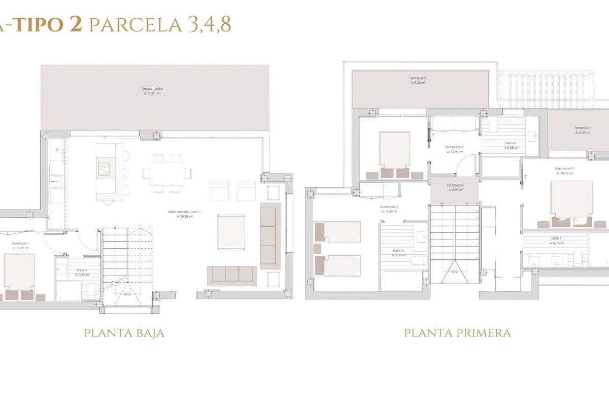 Plattegrond voor een 4-slaapkamer villa met open leefruimtes en privé-slaapkamers, ontworpen voor Estepona, Costa del Sol.