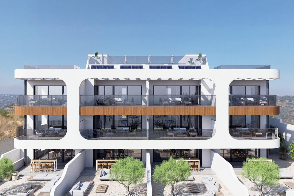 Moderne 3-slaapkamer appartement buitenkant met balkons, gelegen in Benijofar, Costa Blanca Zuid, Spanje.