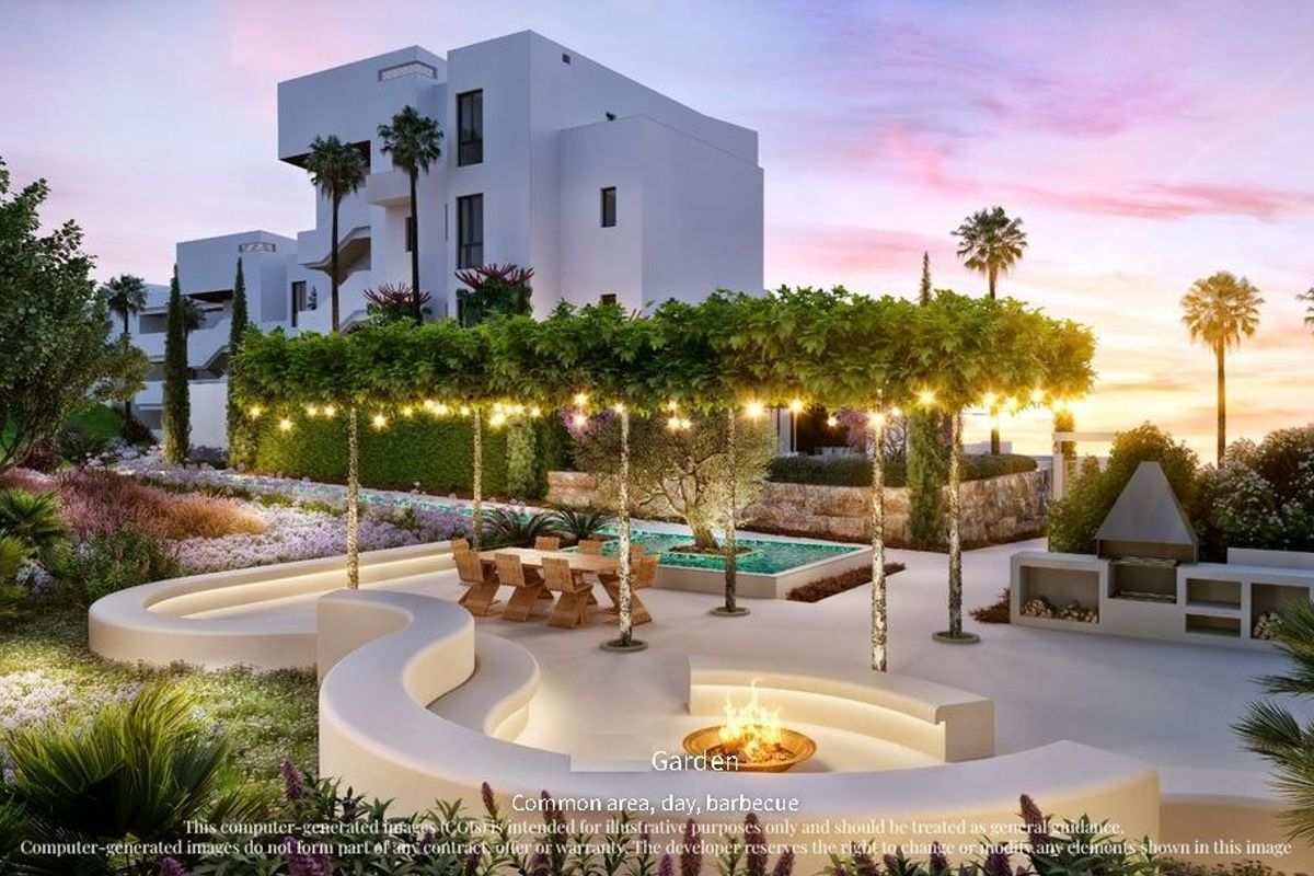 Mooie tuin met zitplaatsen en barbecue mogelijkheden bij de gemeenschappelijke ruimte in Ojen, Costa del Sol.