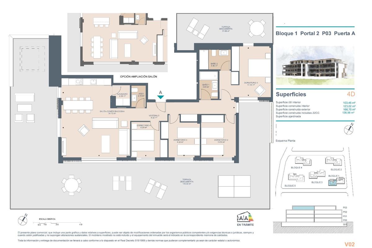 Plattegrond van een 4-slaapkamer penthouse in Godella, Costa Blanca Noord, met indeling en ruimtes.