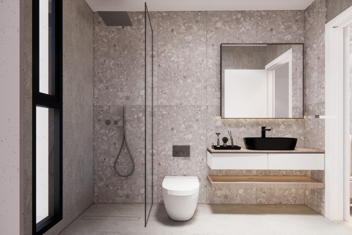 Chique badkamerontwerp in een villa in Torre Pacheco, met een inloopdouche en modern esthetiek.