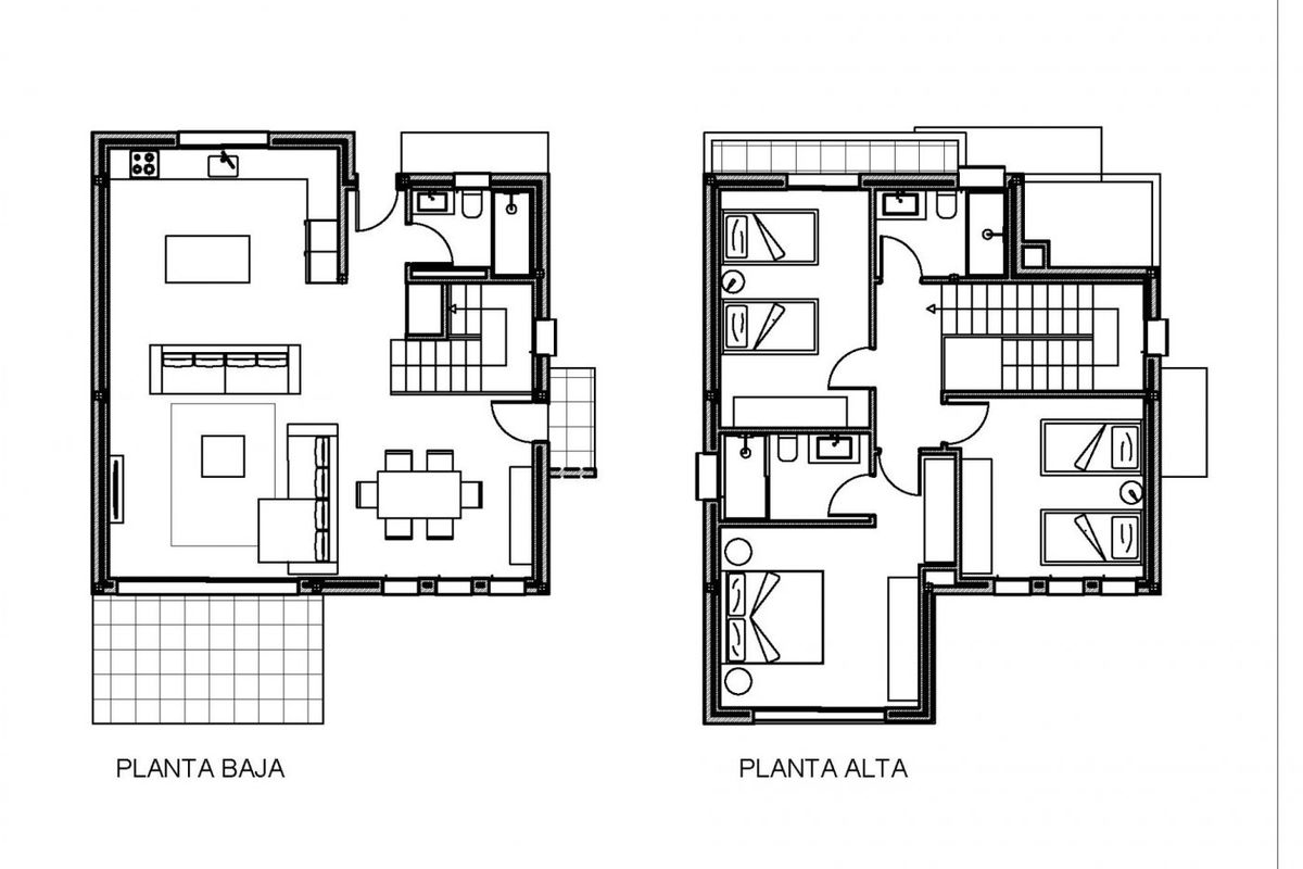 Gedetailleerde plattegrond van de 3-slaapkamer villa, met woonruimtes en slaapkamerindeling in Denia, Costa Blanca.