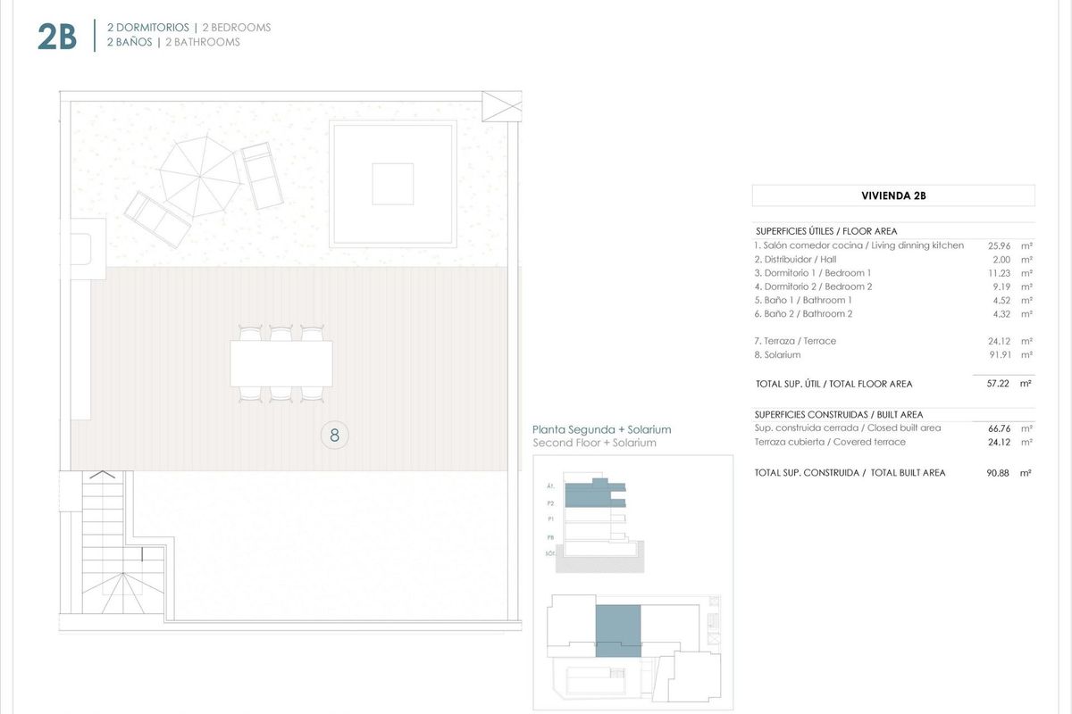 Tweede plattegrond van de penthouse in Benijofar, met nadruk op de ruime indeling en het ontwerp.