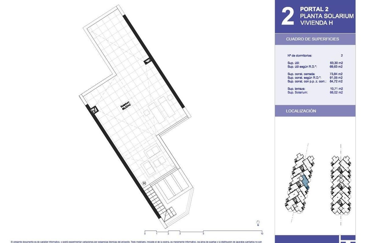 Plattegrond van solarium voor een 2-slaapkamer penthouse in Torrox, Costa del Sol, met details van de buitenruimte.