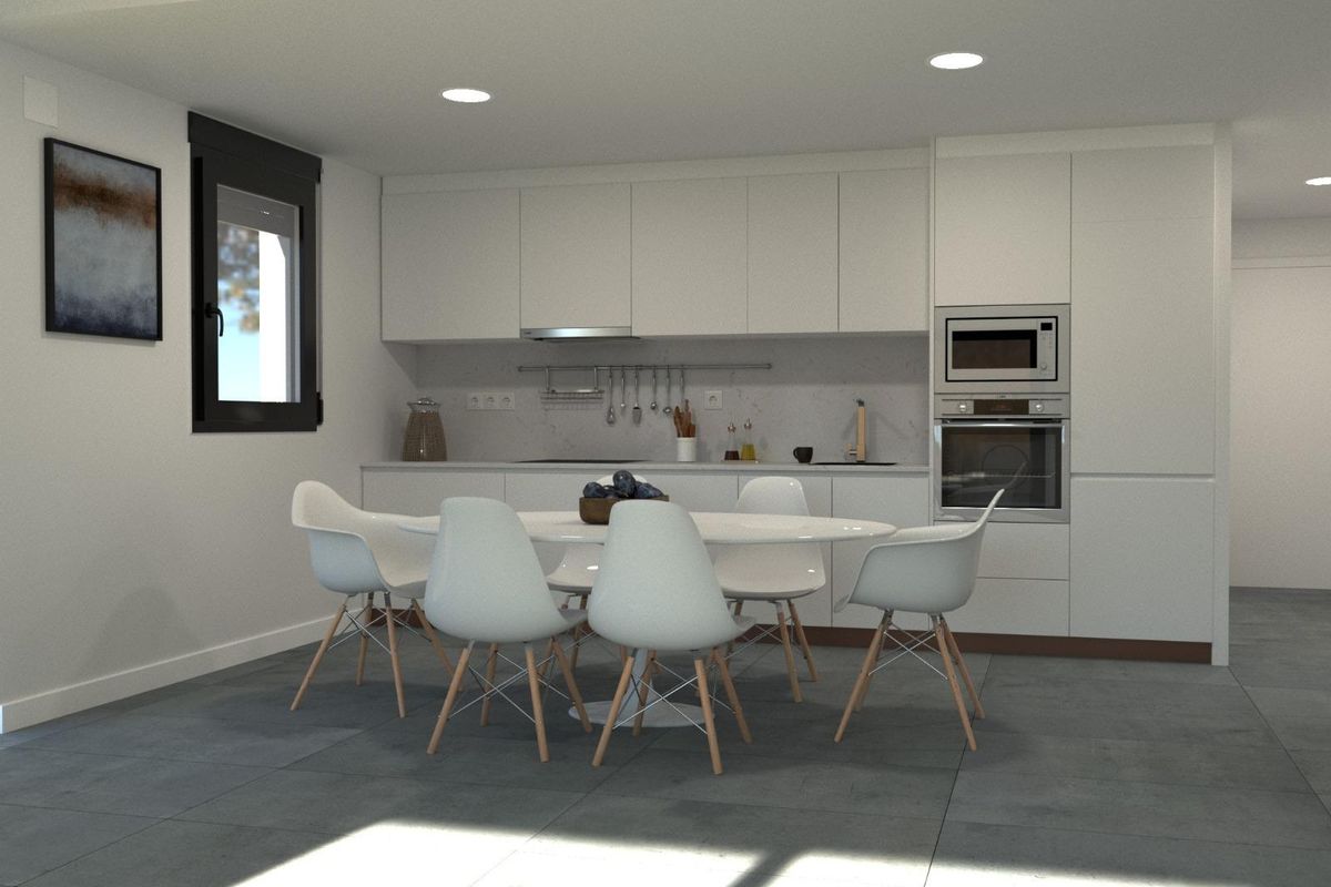 Moderne keuken van een 3-slaapkamer villa in Torre Pacheco, met eettafel en apparatuur.