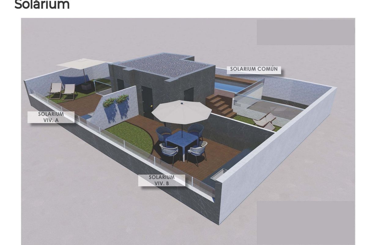 Dakterras met ligstoelen en loungehoek in Torrevieja, Costa Blanca Zuid, 1-slaapkamer appartement.