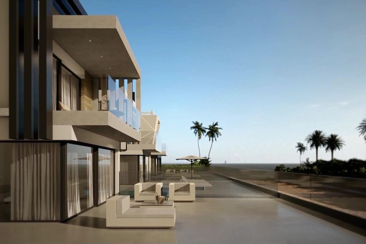 Moderne villa-exterieur met luxe zitplaatsen en uitzicht op het strand in Puerto de Mazarron.