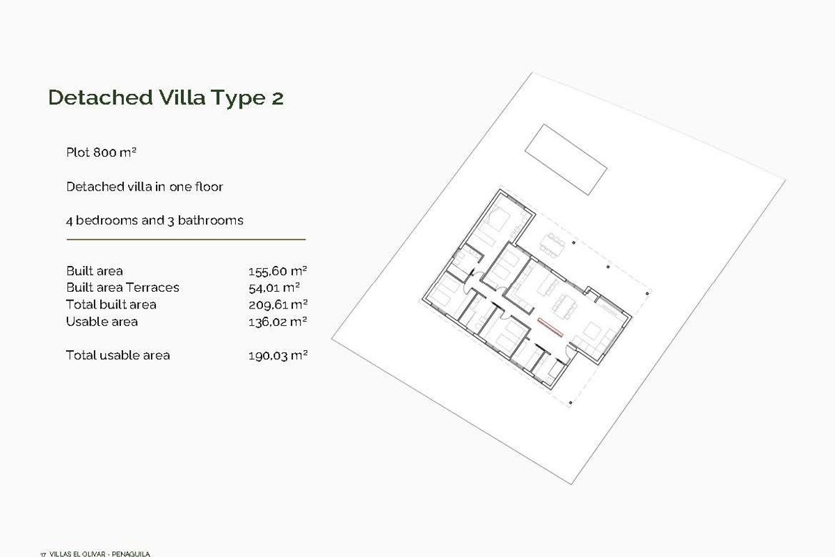 Plattegrond van een vrijstaande villa met 4 slaapkamers in Penaguila, met indeling en afmetingen.