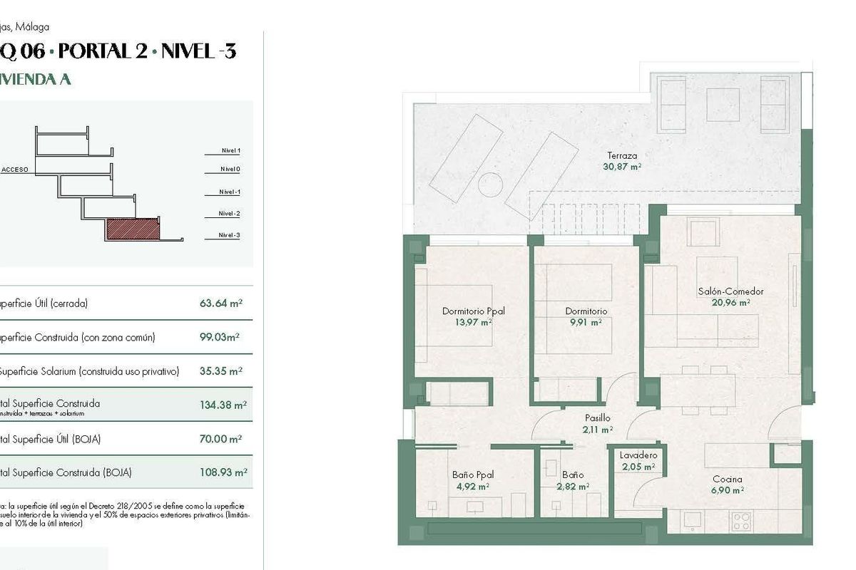 Plattegrond van een 2-slaapkamer appartement op de begane grond in Mijas, Costa del Sol.