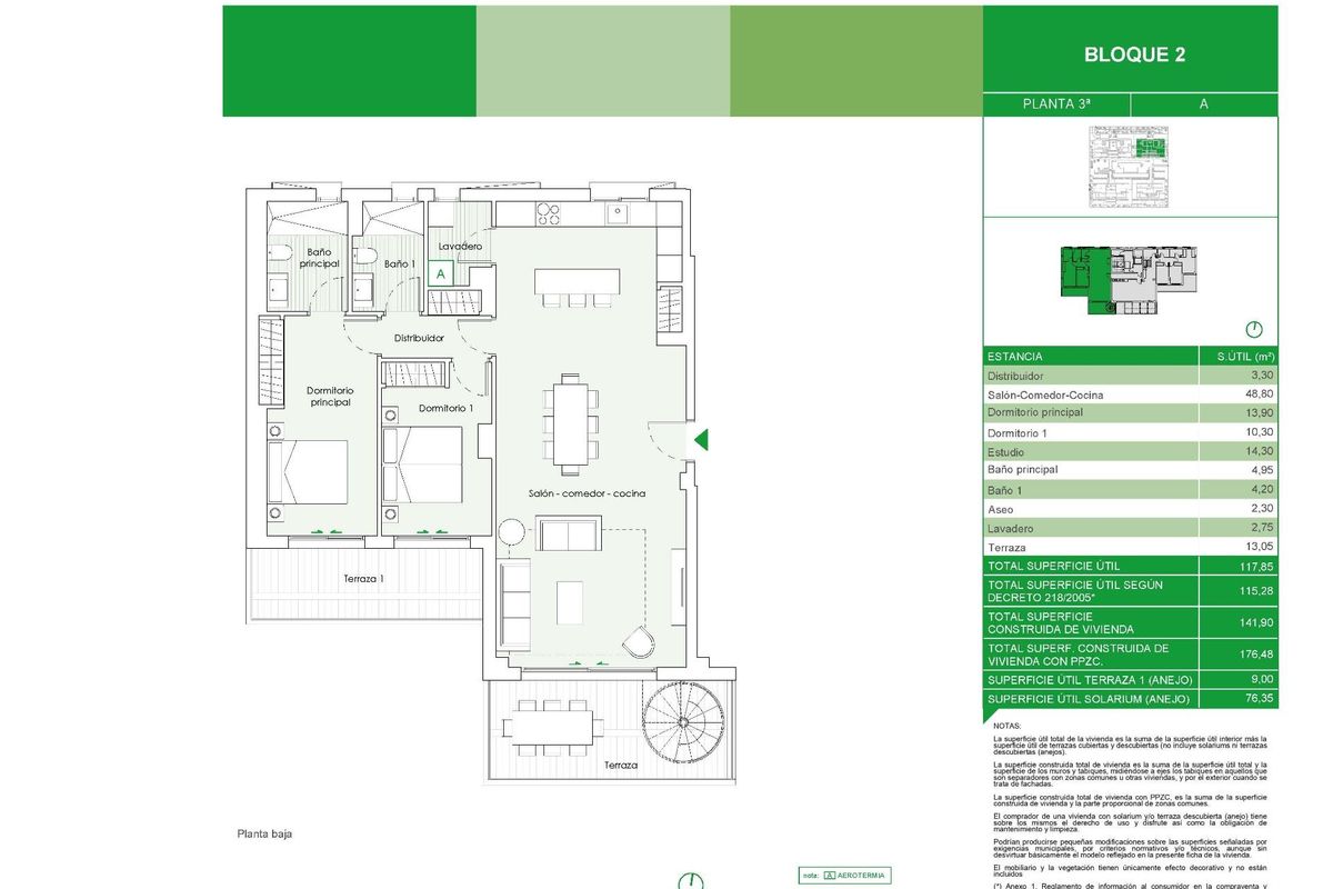 Plattegrond van een ruime 3-slaapkamer penthouse in Estepona, Costa del Sol, met woonruimtes.