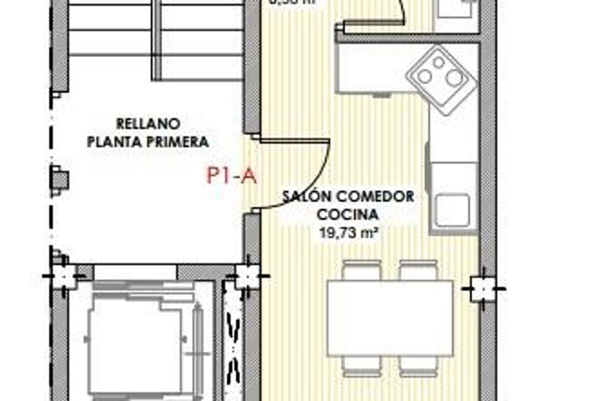 Gedetailleerde plattegrond van een 2-slaapkamerappartement in Torrevieja, die de indeling en afmetingen toont.