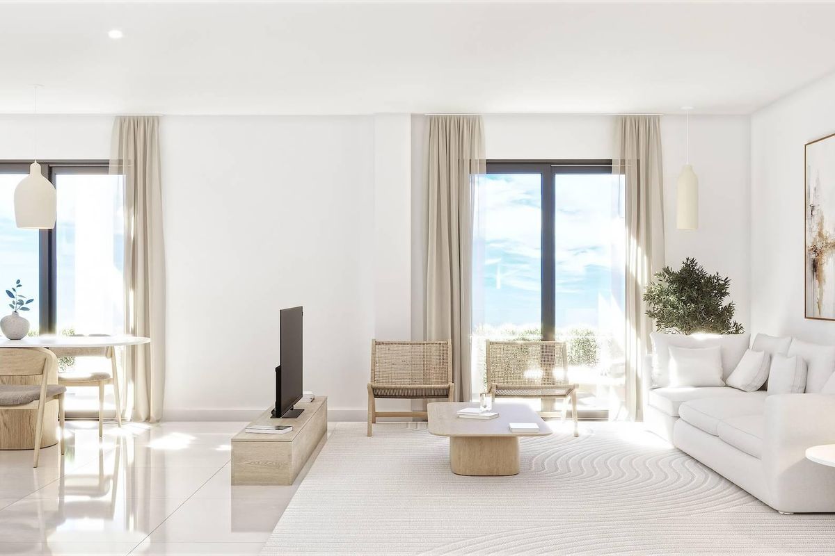 Bright living room with large windows