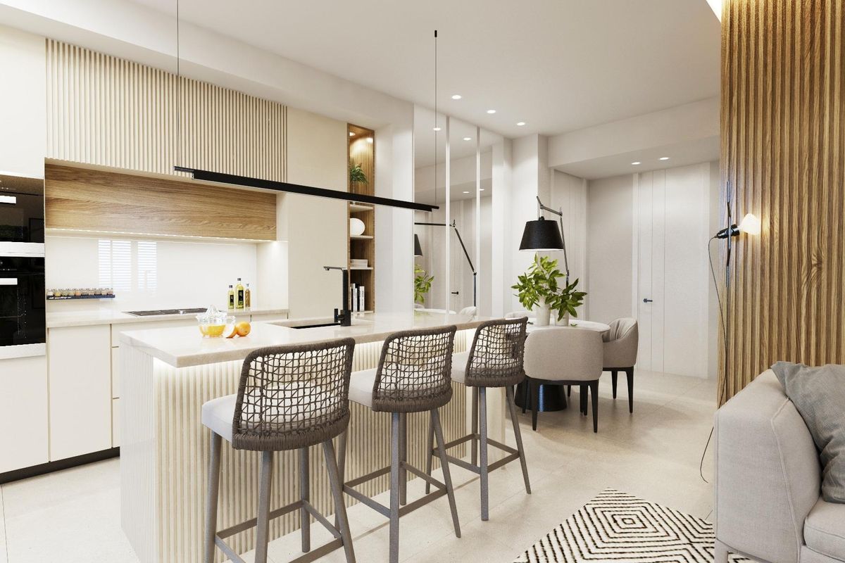 Moderne keuken en eetruimte in het appartement in Torre Pacheco, ontworpen voor comfort en functionaliteit.