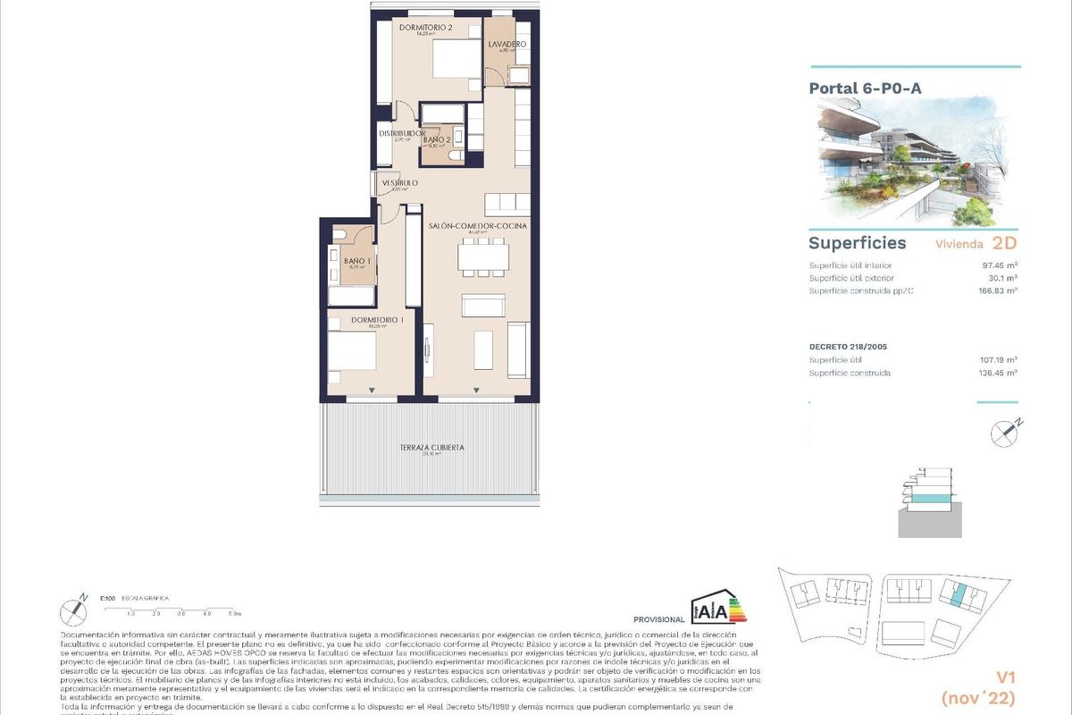 Plattegrond van een 2-slaapkamer appartement op de begane grond in Estepona, Costa del Sol, met een open indeling.