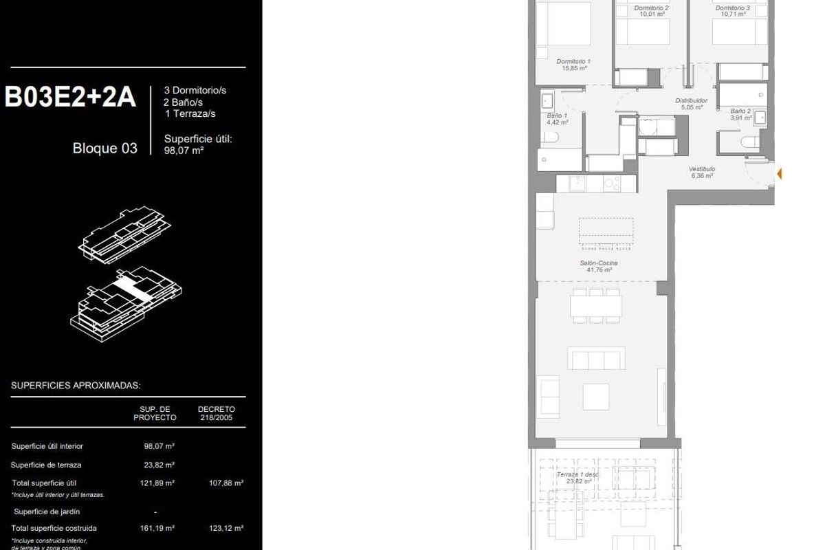 Gedetailleerde plattegrond van een 3-slaapkamer appartement in Estepona, Costa del Sol, met indeling en kenmerken.