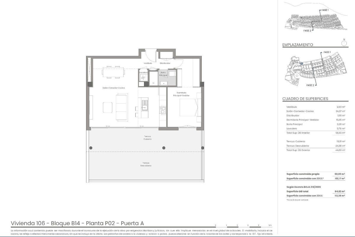Plattegrond van een 1-slaapkamer penthouse met modern design in Mojacar, Costa de Almeria.