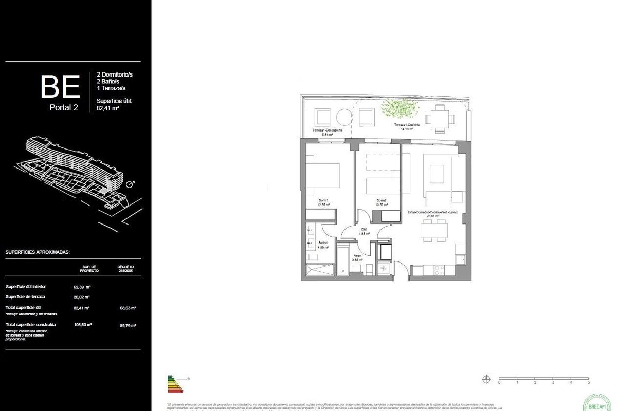 Plattegrond van een 2-slaapkamer appartement in Torremolinos, met een ruime en functionele indeling.