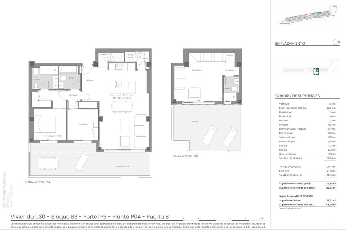 Plattegrond van een 3-slaapkamer penthouse in Marbella, met indeling en ontwerp kenmerken.