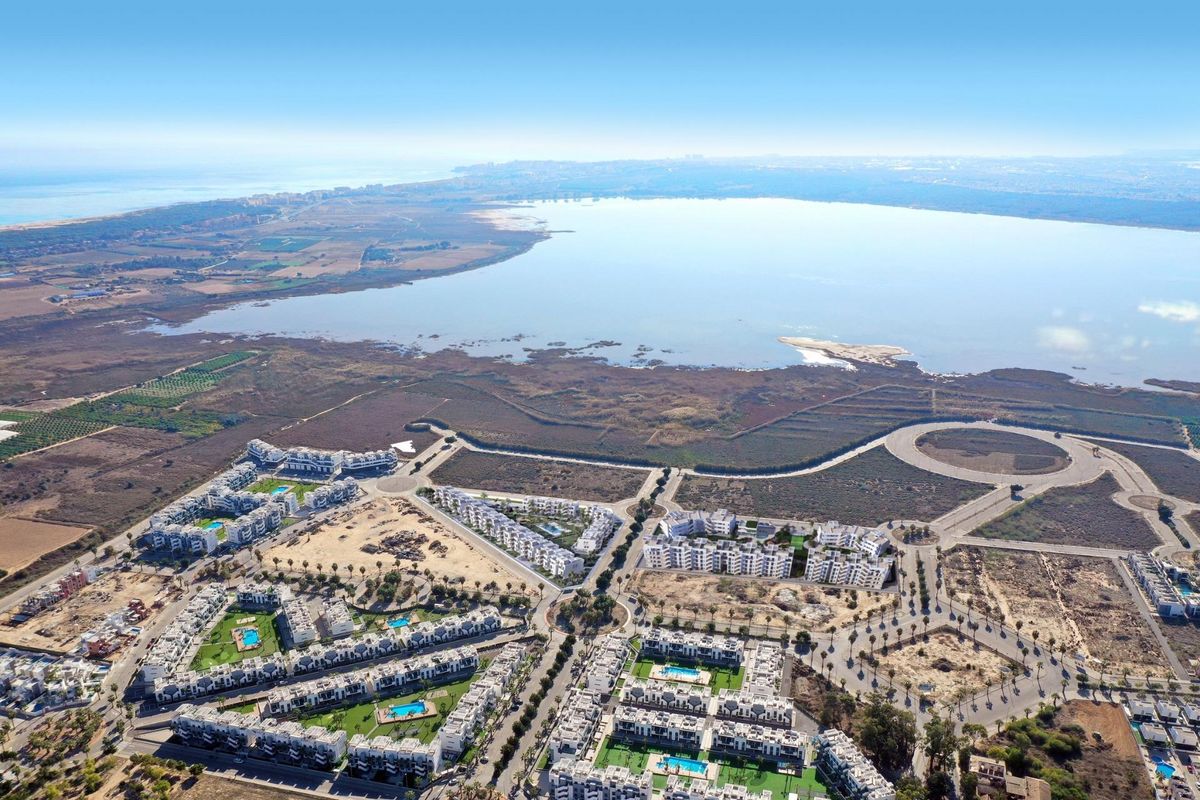 Aerial view of Guardamar del Segura, highlighting the scenic landscape and nearby developments.