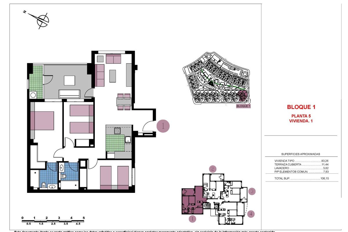 Gedetailleerde plattegrond van een penthouse met drie slaapkamers in Pilar de La Horadada, met moderne voorzieningen.